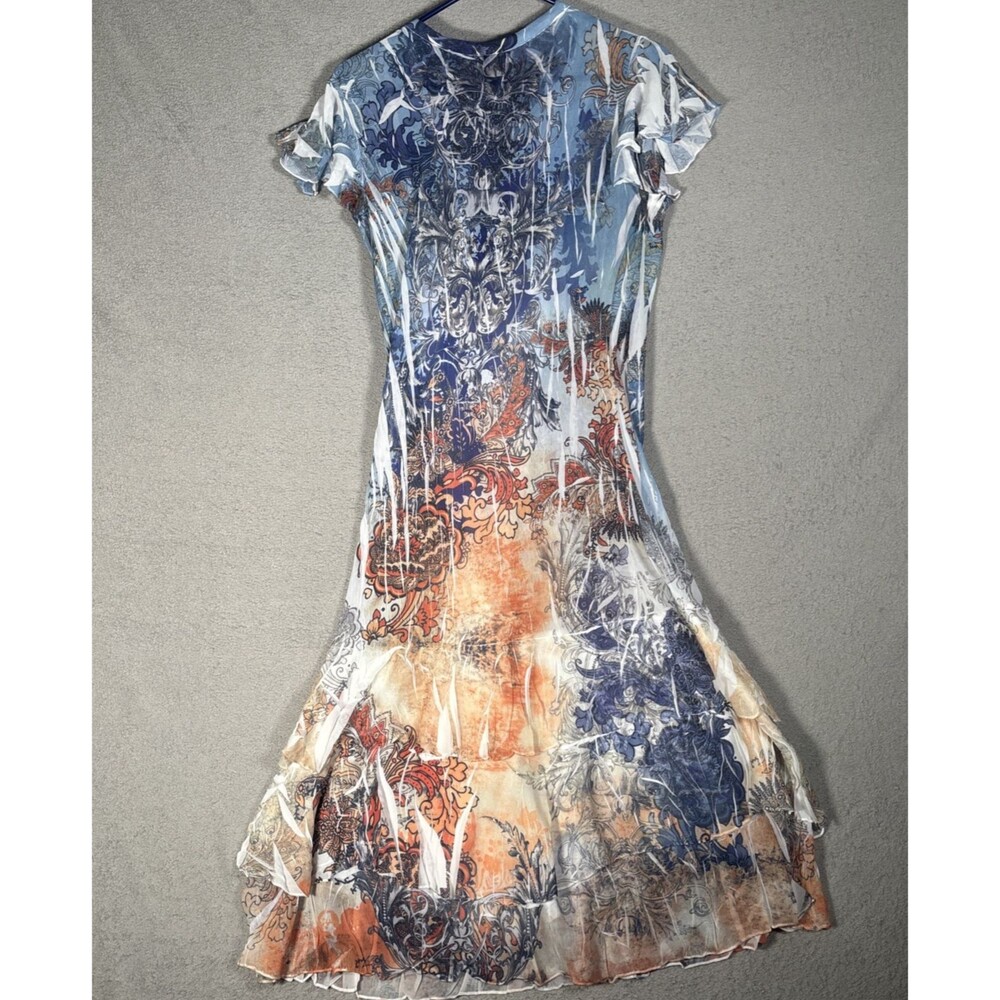Reba Dress Size L Layered Chiffon Paisley USA Artsy Boho Art To Wear Embellished - Picture 13 of 16